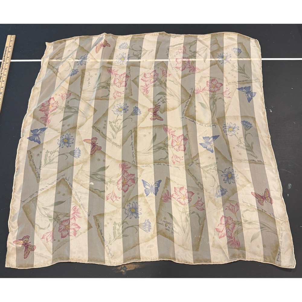 Specialty House 100% Silk Square Scarf Floral Butterfly Striped